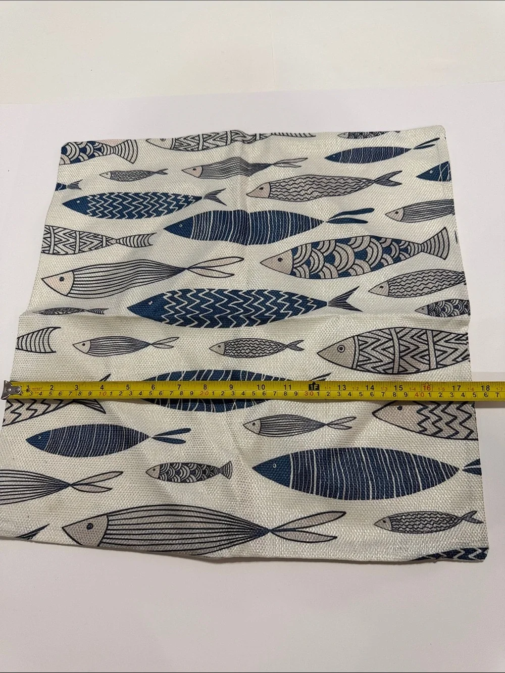 Cream/Blue Fish Pattern Throw Pillow Case Cover